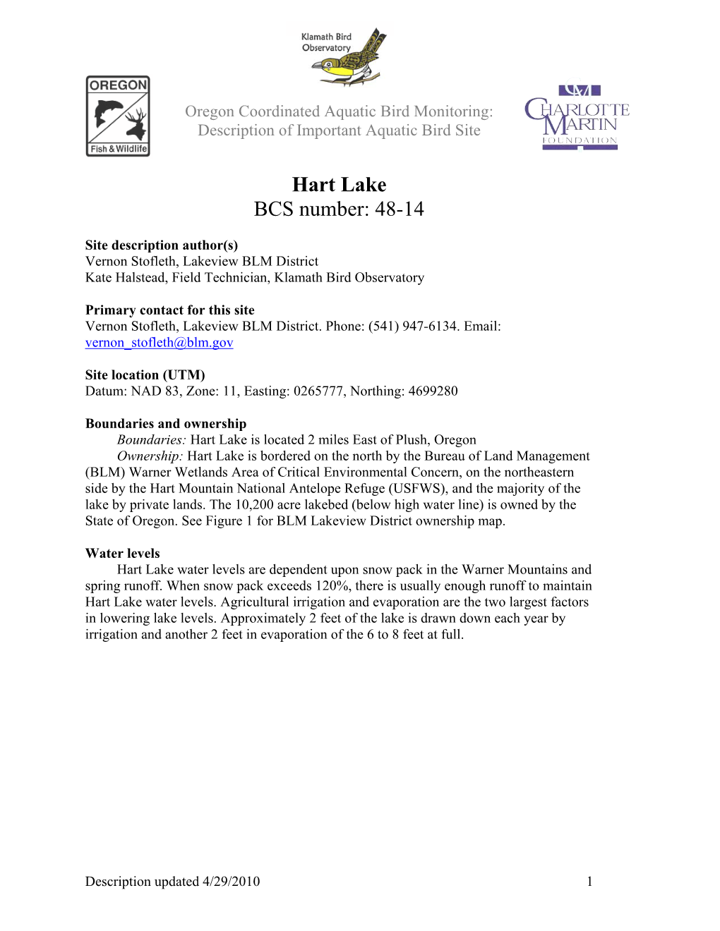 Hart Lake BCS Number: 48-14