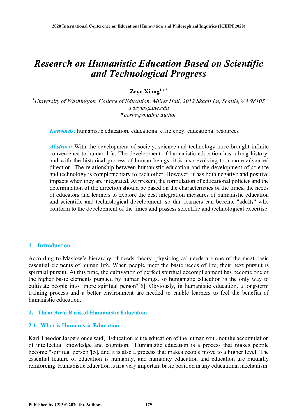 Research on Humanistic Education Based on Scientific and Technological Progress