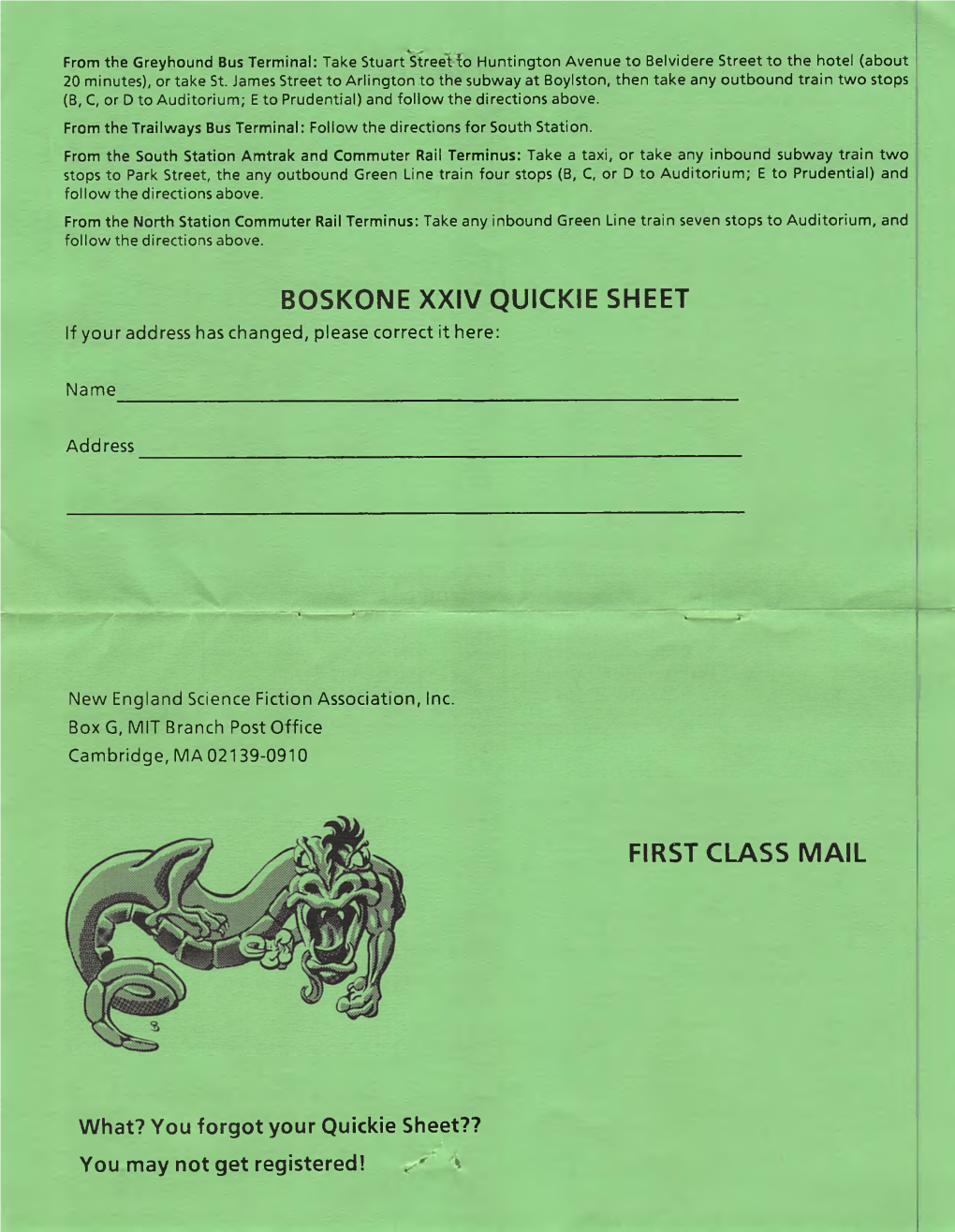 Boskone Xxiv Quickie Sheet First Class Mail