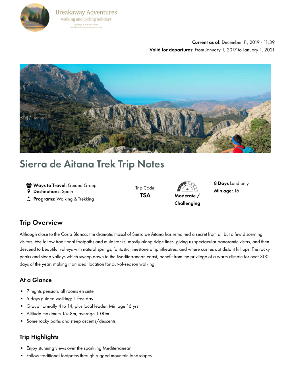 Sierra De Aitana Trek Trip Notes