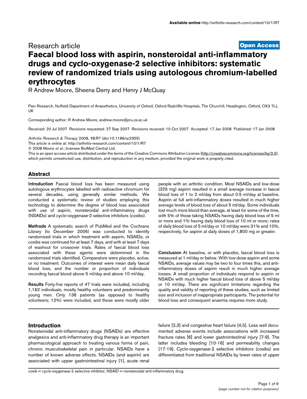 Faecal Blood Loss with Aspirin, Nonsteroidal Anti