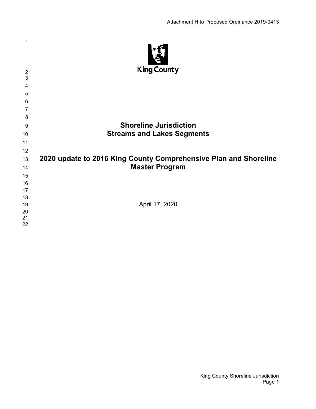 Shoreline Jurisdiction Streams and Lakes Segments 2020 Update To