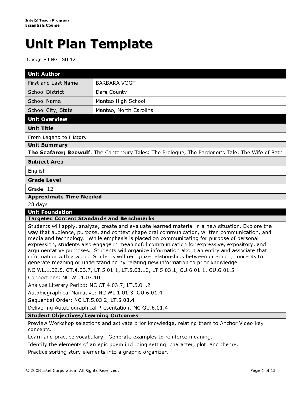 Unit Plan Template s19