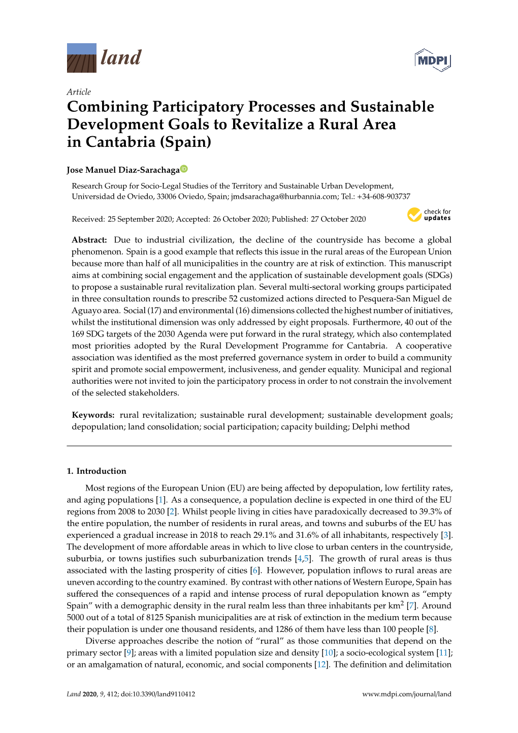 Combining Participatory Processes and Sustainable Development Goals to Revitalize a Rural Area in Cantabria (Spain)
