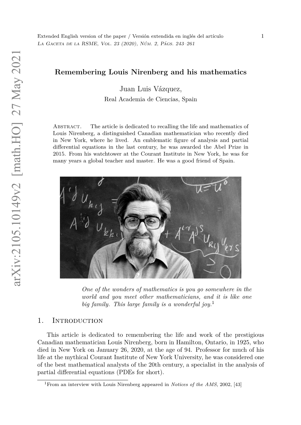 Arxiv:2105.10149V2 [Math.HO] 27 May 2021