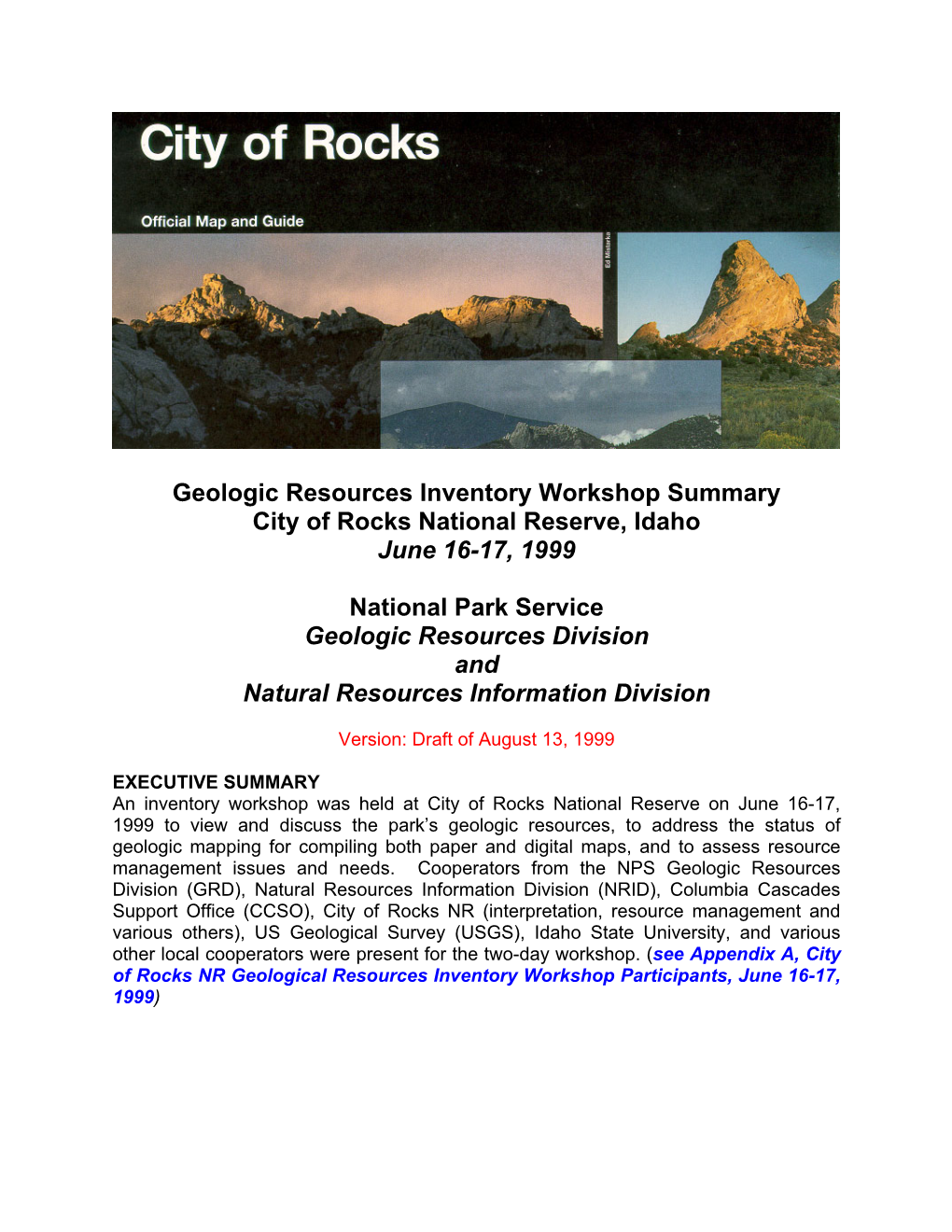 City of Rocks National Reserve Geologic Resources Inventory
