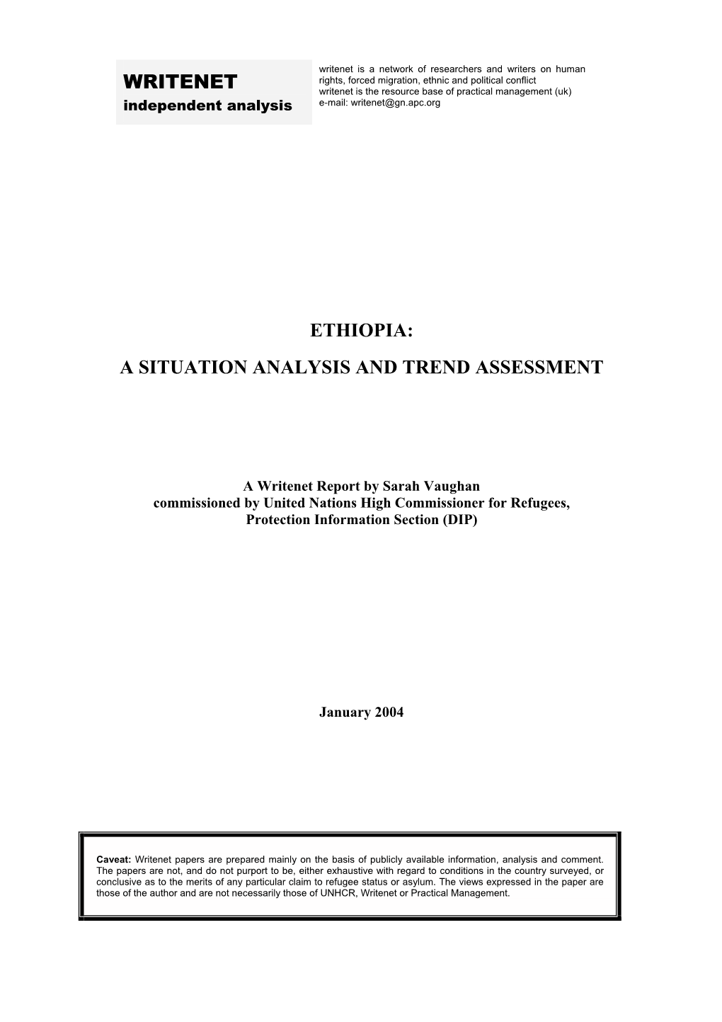 Ethiopia: a Situation Analysis and Trend Assessment