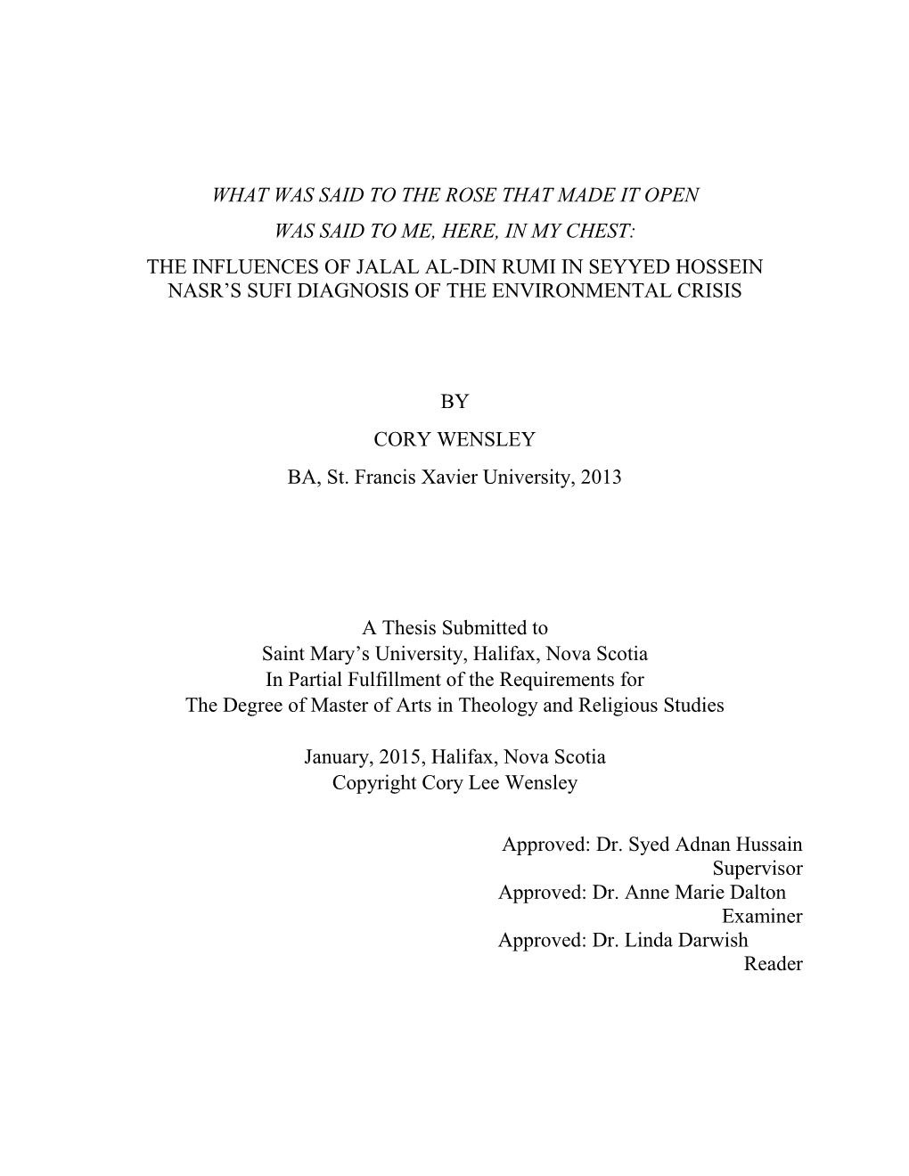 The Influences of Jalal Al-Din Rumi in Seyyed Hossein Nasr’S Sufi Diagnosis of the Environmental Crisis