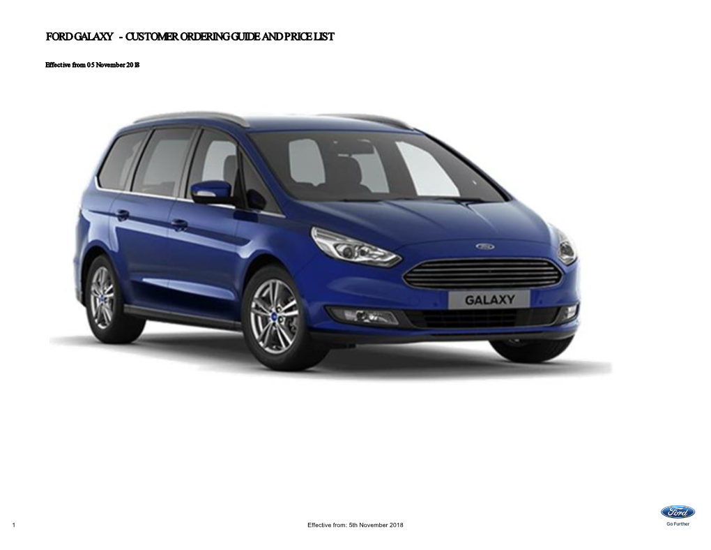 Ford Galaxy - Customer Ordering Guide and Price List