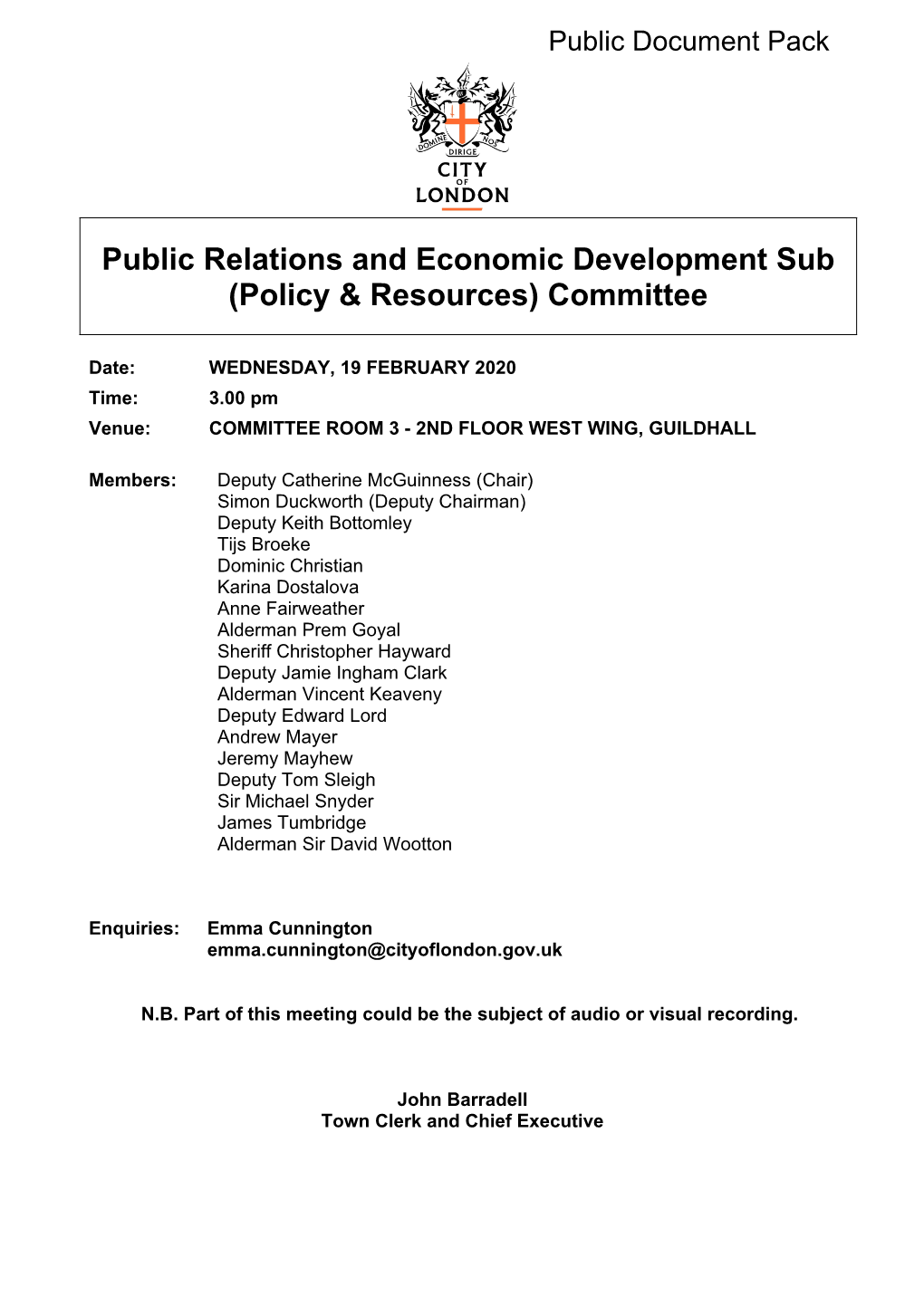 Public Relations and Economic Development Sub (Policy & Resources) Committee