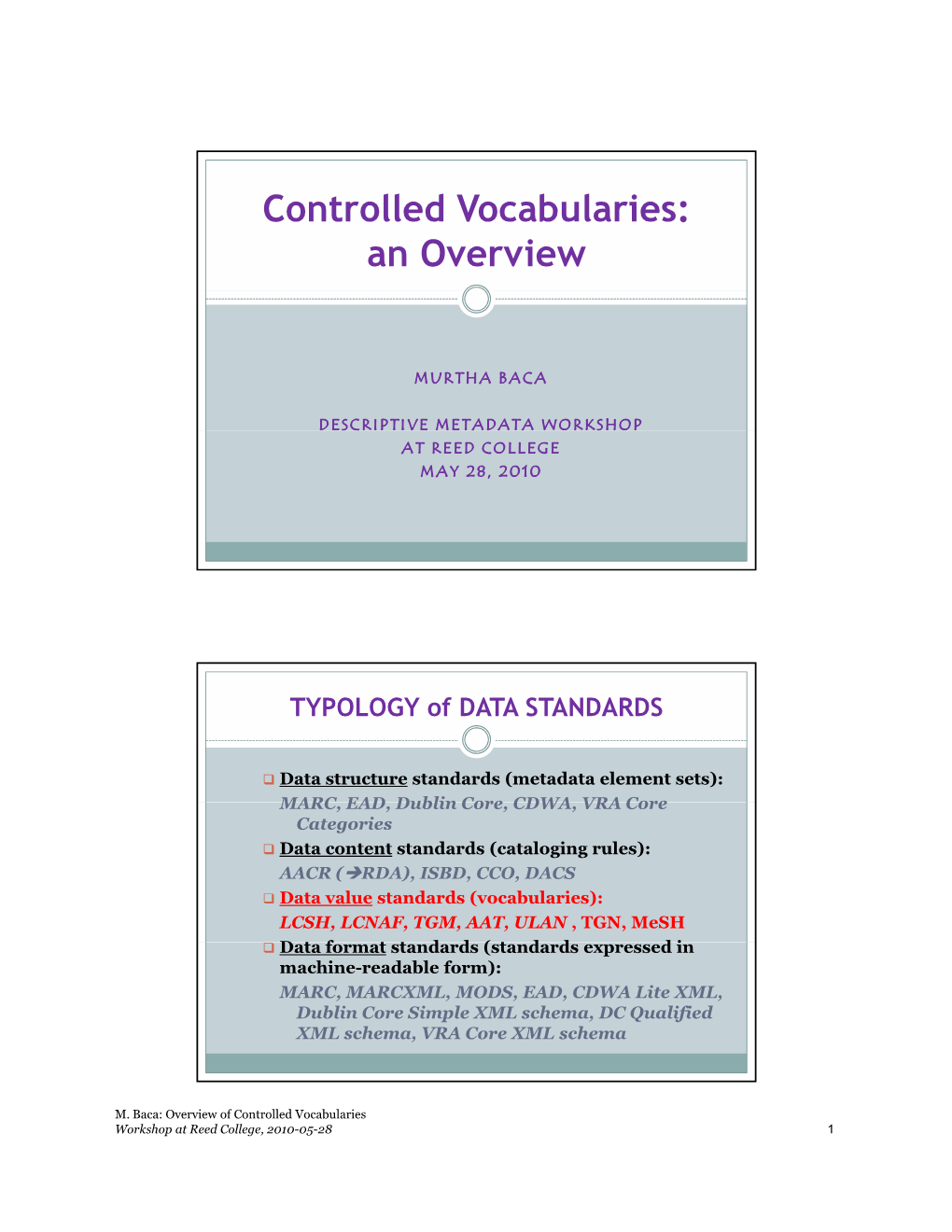 Controlled Vocabularies: an Overview