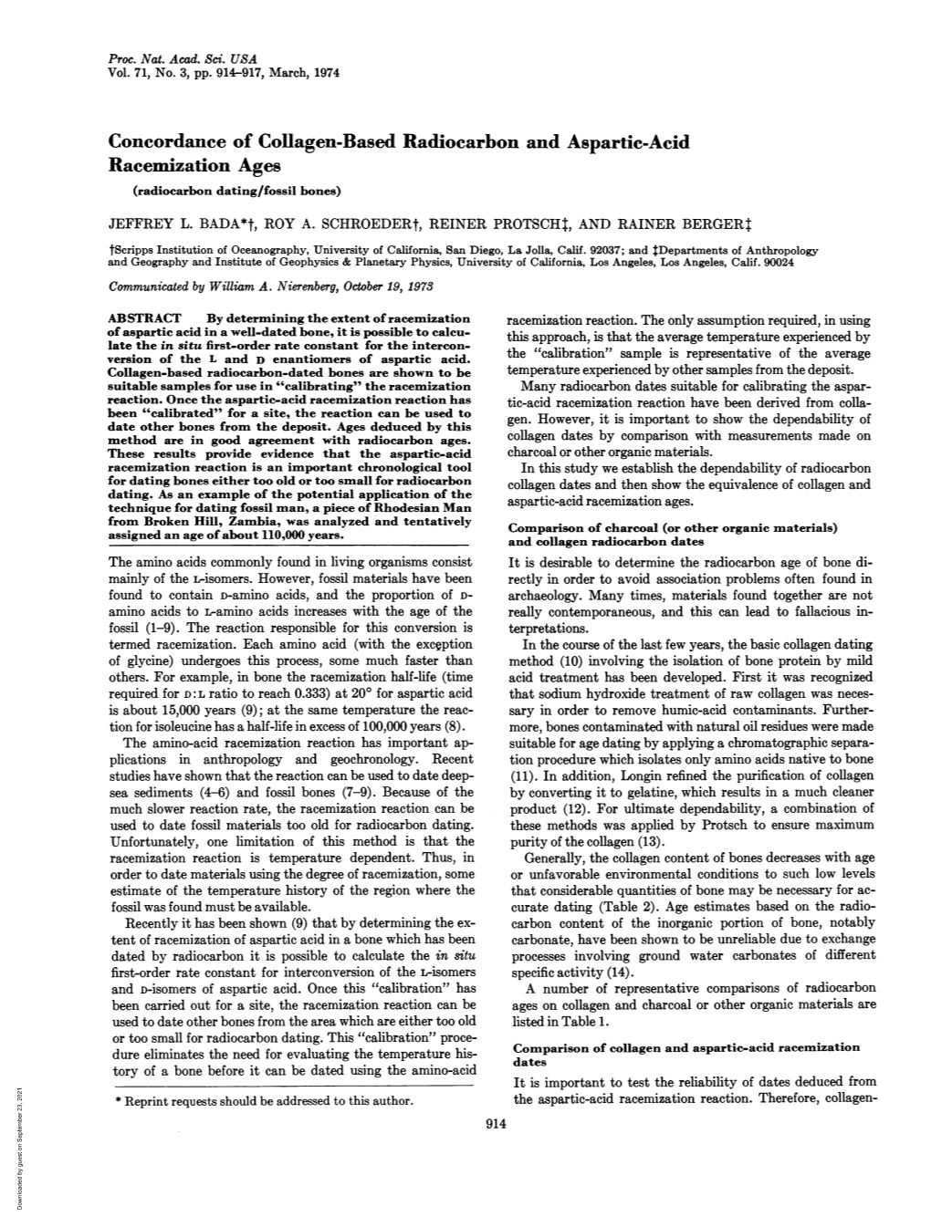 Racemization Ages (Radiocarbon Dating/Fossil Bones) JEFFREY L