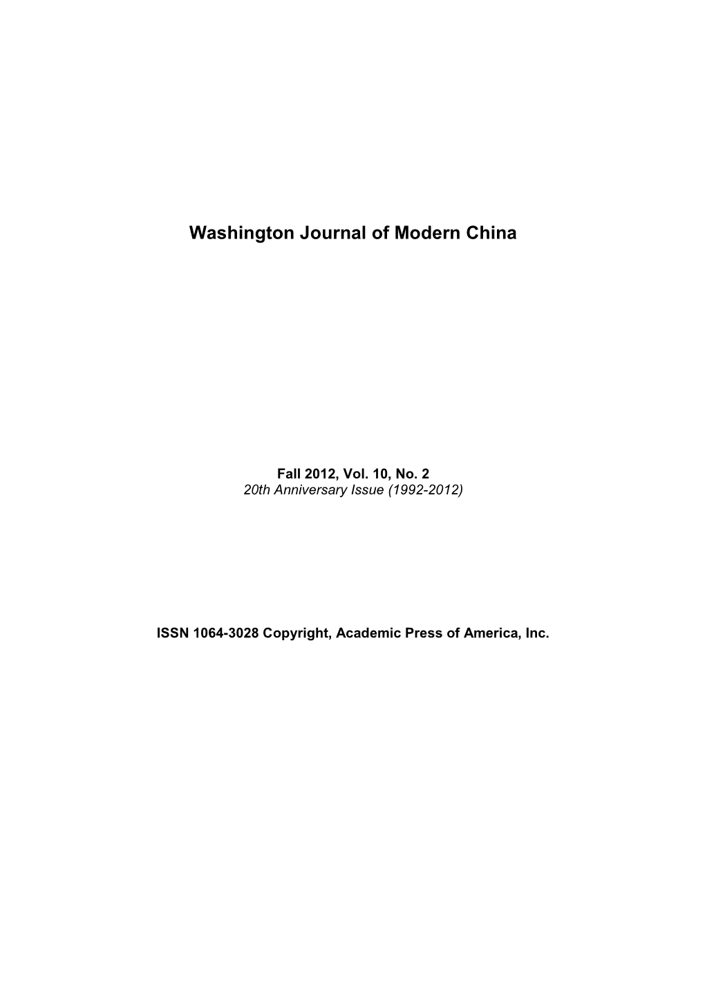 Washington Journal of Modern China