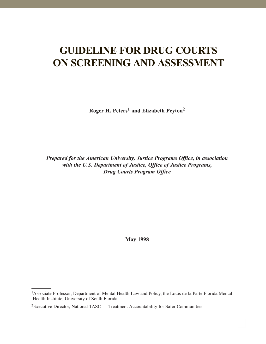 Guideline for Drug Courts on Screening and Assessment