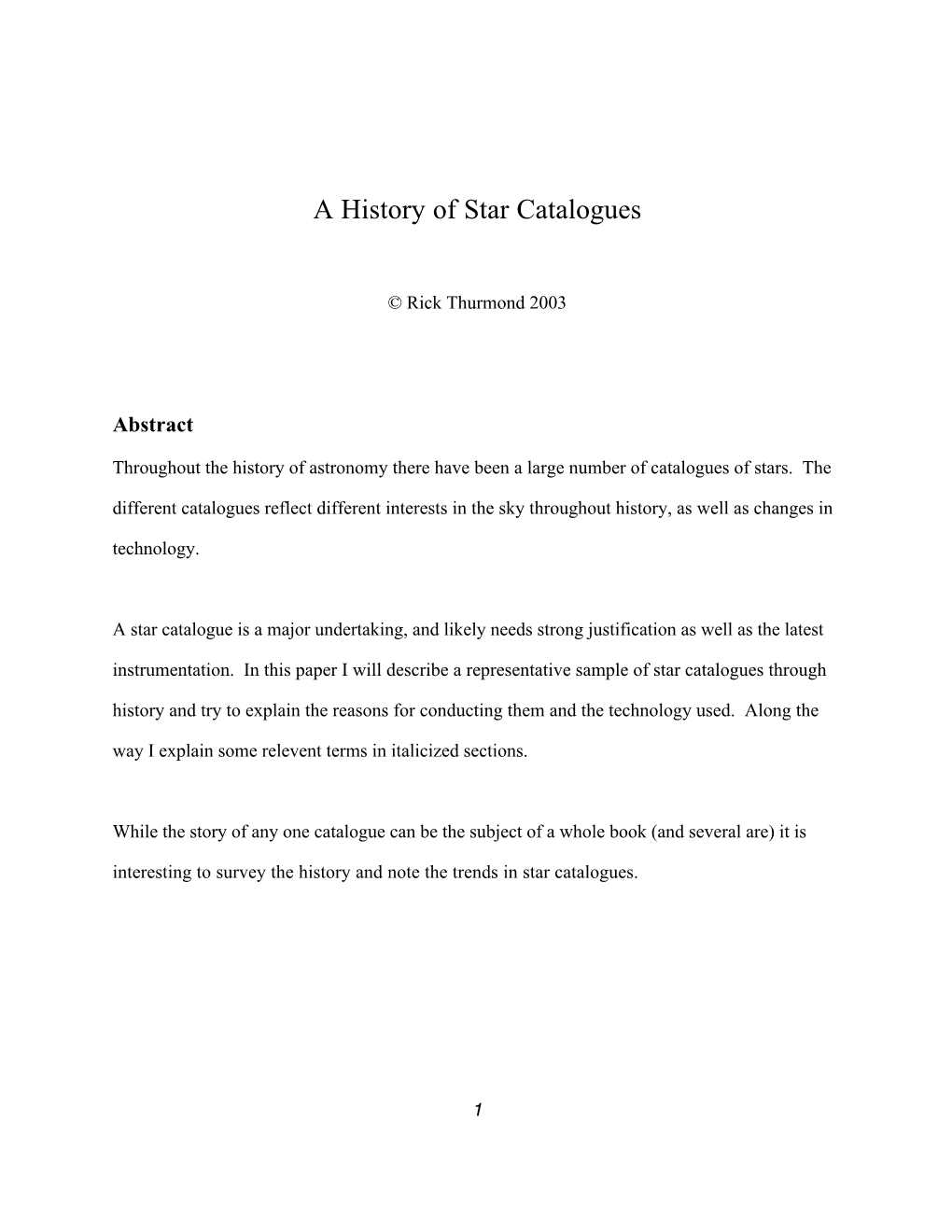 A History of Star Catalogues