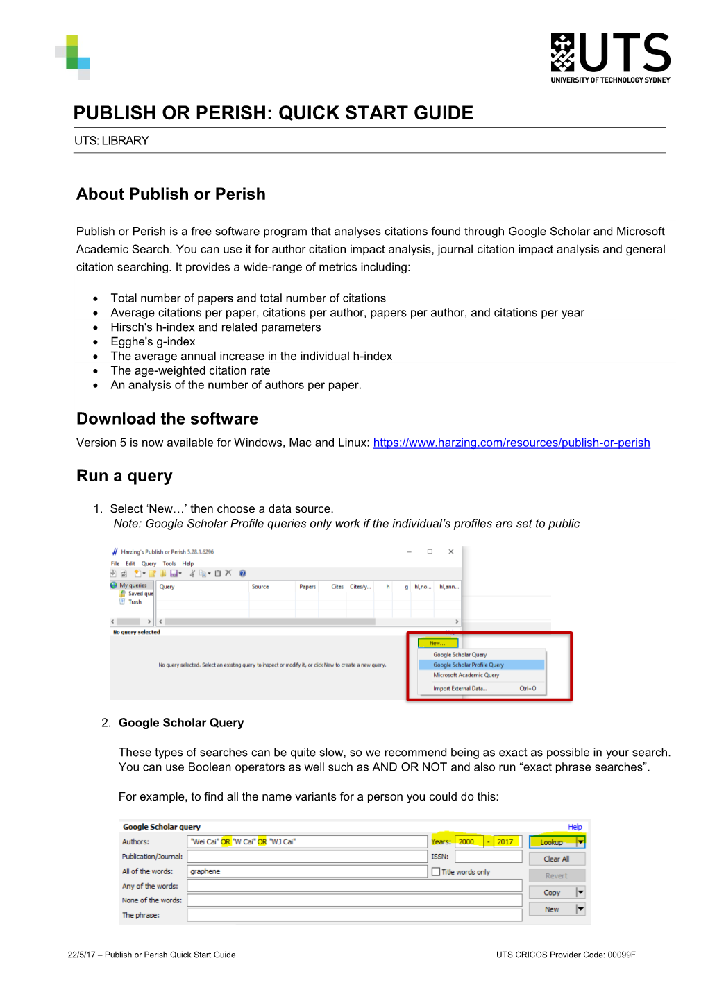 Publish Or Perish: Quick Start Guide