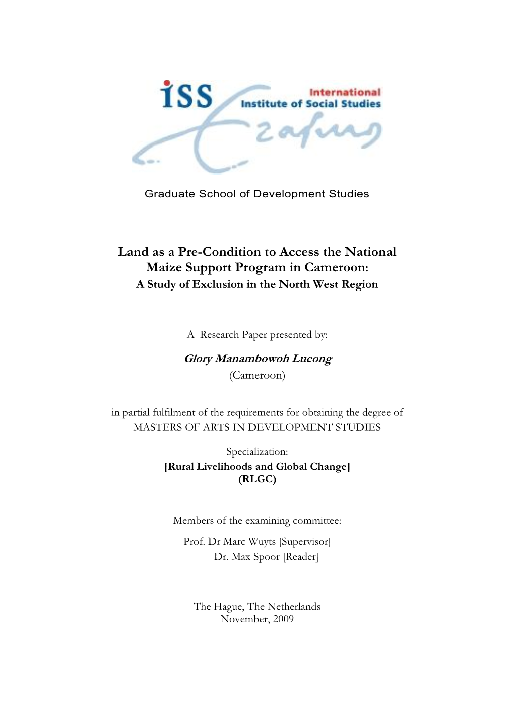 Land As a Pre-Condition to Access the National Maize Support Program in Cameroon: a Study of Exclusion in the North West Region