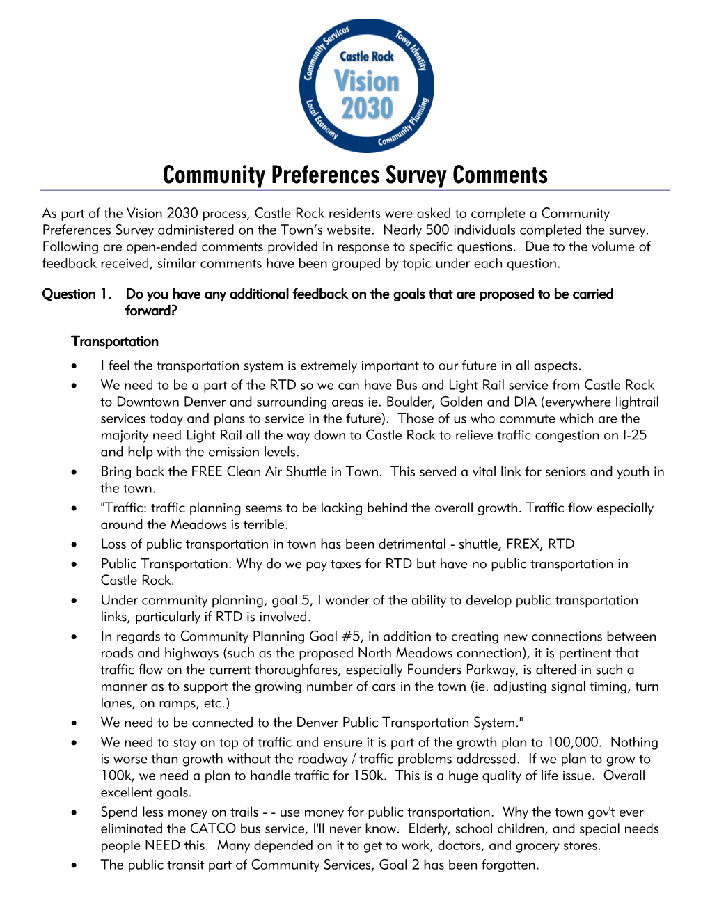 Community Preferences Survey Comments