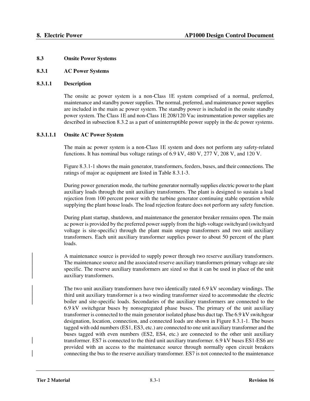 Westinghouse AP1000 Design Control Document Rev. 16