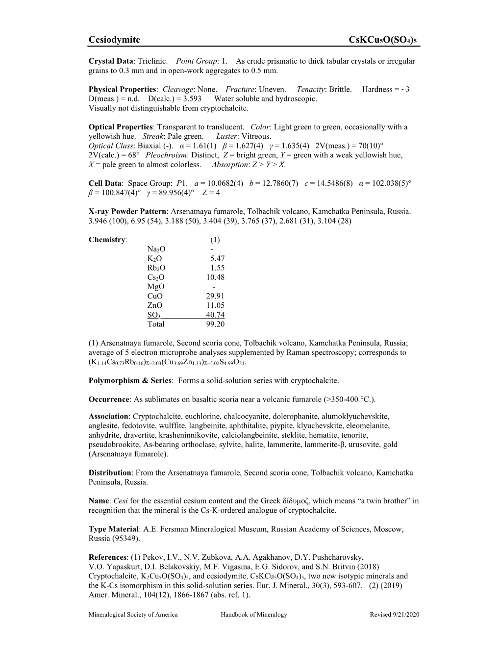 Cesiodymite Cskcu5o(SO4)5