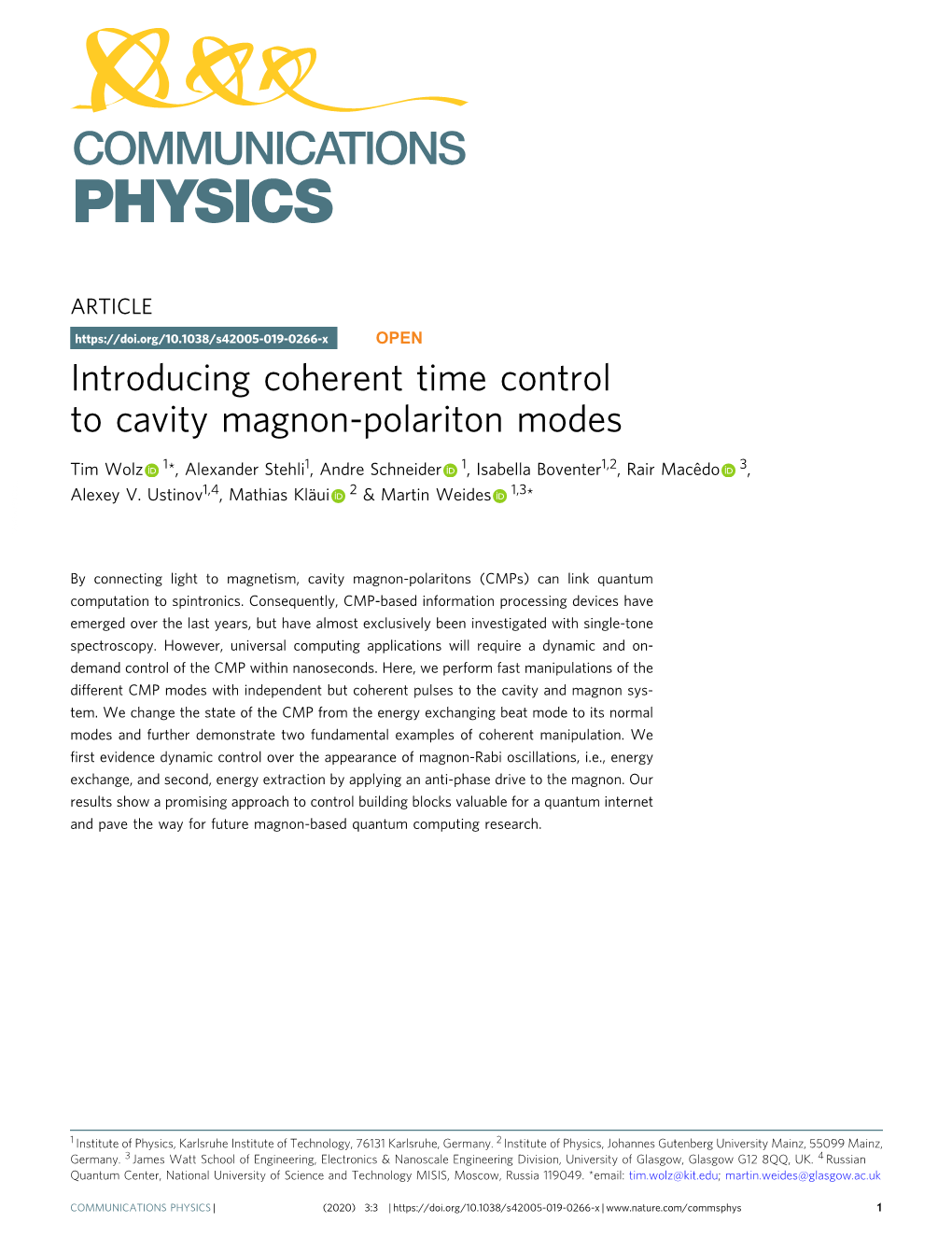 Introducing Coherent Time Control to Cavity Magnon-Polariton Modes