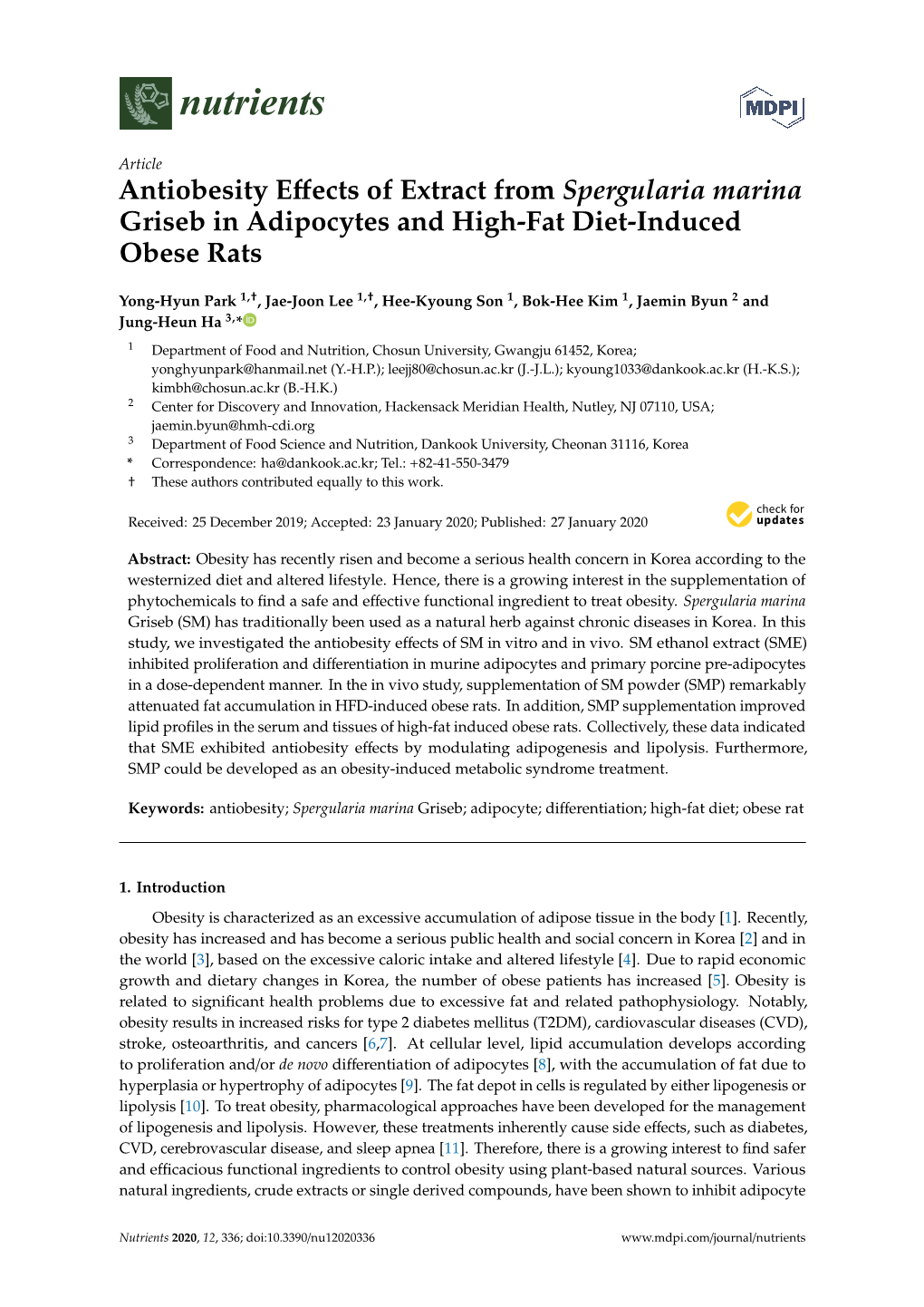 Antiobesity Effects of Extract from Spergularia Marina Griseb In