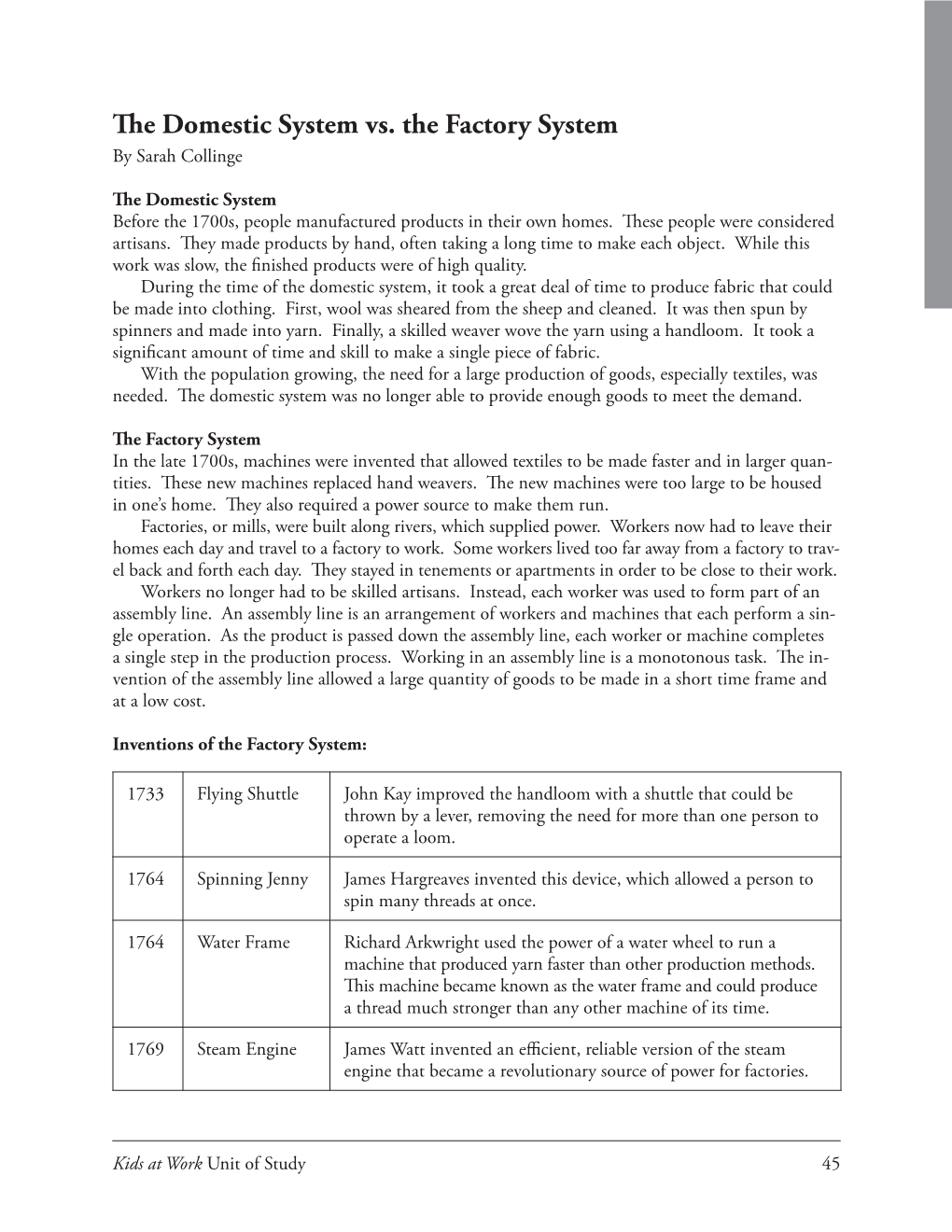 The Domestic System Vs. the Factory System by Sarah Collinge