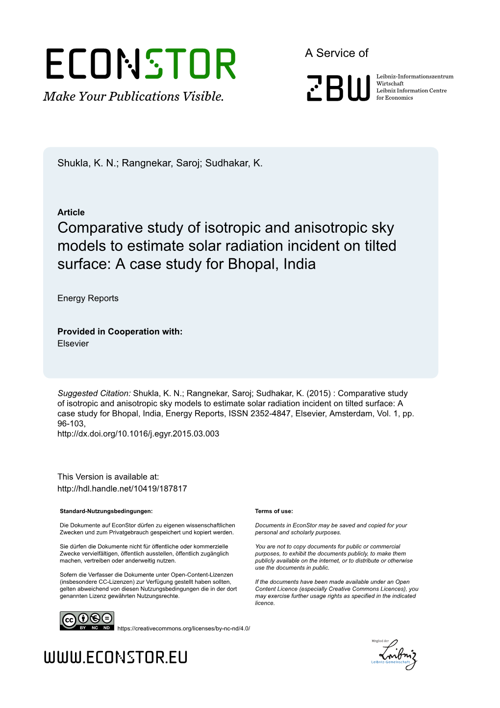 Comparative Study of Isotropic and Anisotropic Sky Models to Estimate Solar Radiation Incident on Tilted Surface: a Case Study for Bhopal, India