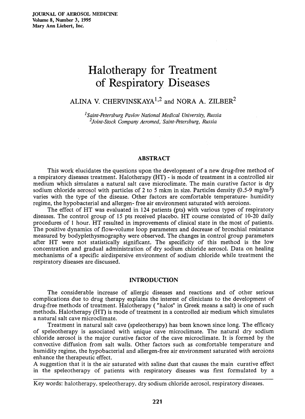 Halotherapy for Treatment of Respiratory Diseases