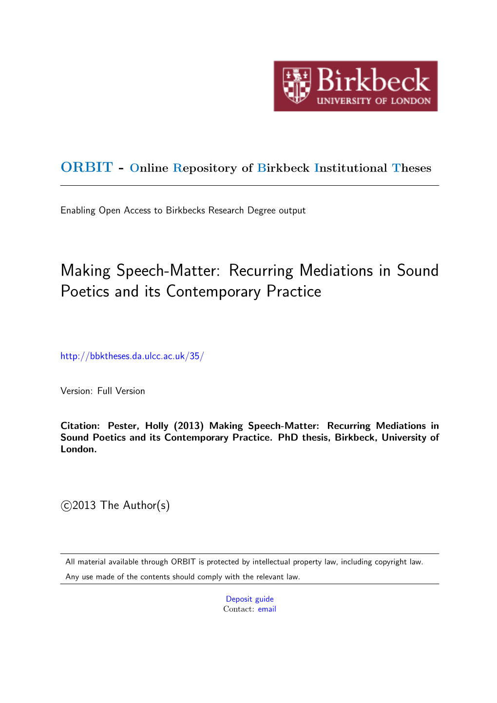 Making Speech-Matter: Recurring Mediations in Sound Poetics and Its Contemporary Practice