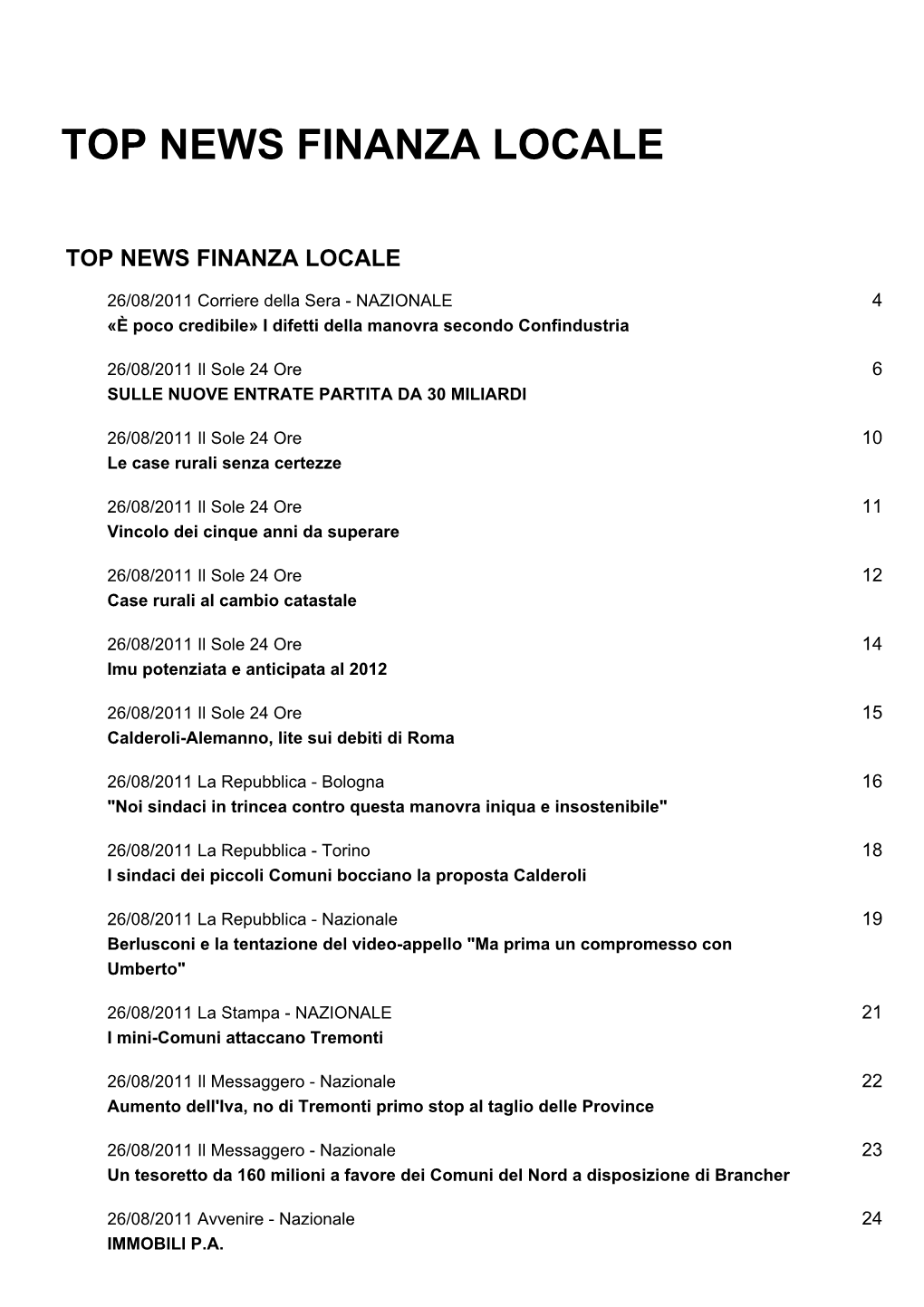 Top News Finanza Locale