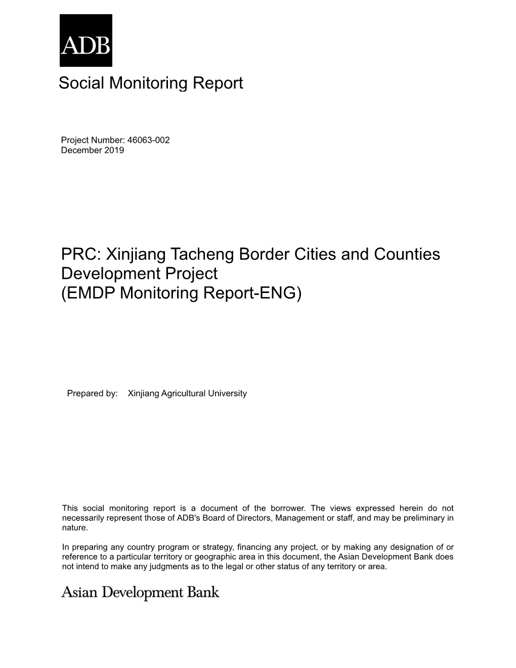 46063-002: Xinjiang Tacheng Border Cities and Counties Development Project