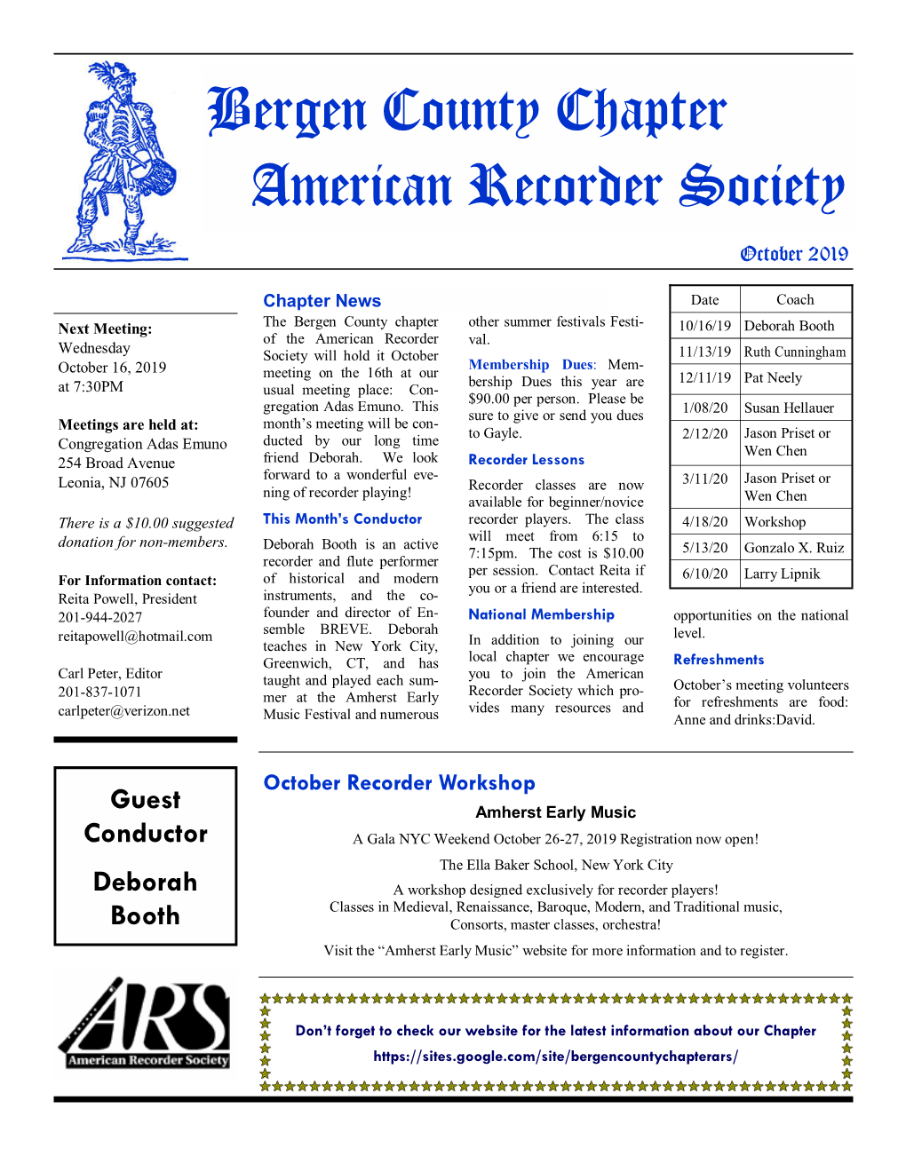 Bergen County Chapter American Recorder Society October 2019