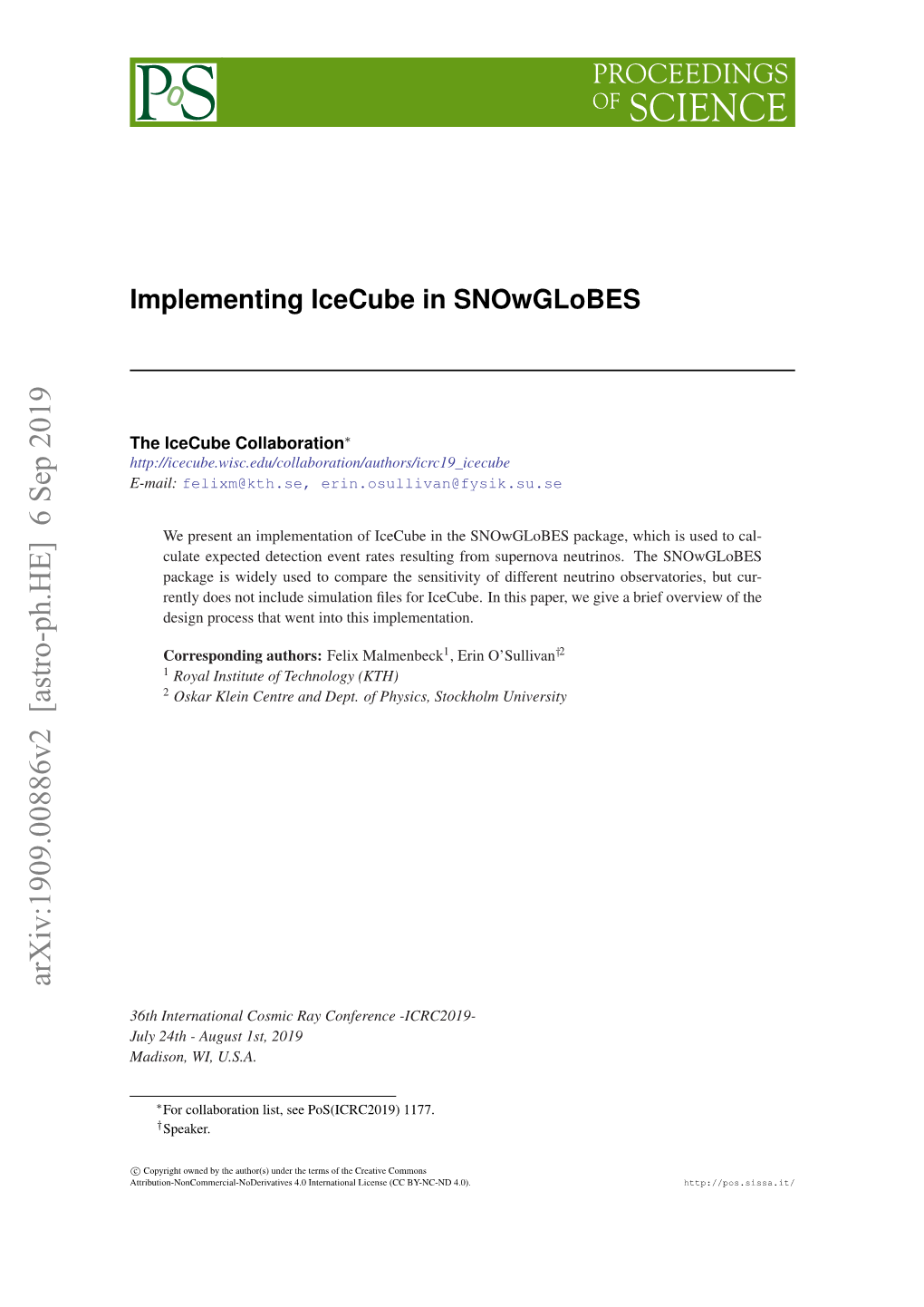 Implementing Icecube in Snowglobes