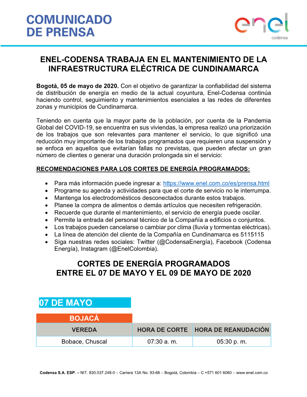 Enel-Codensa Trabaja Para Mejorar La Calidad Del Servicio En Cundinamarca