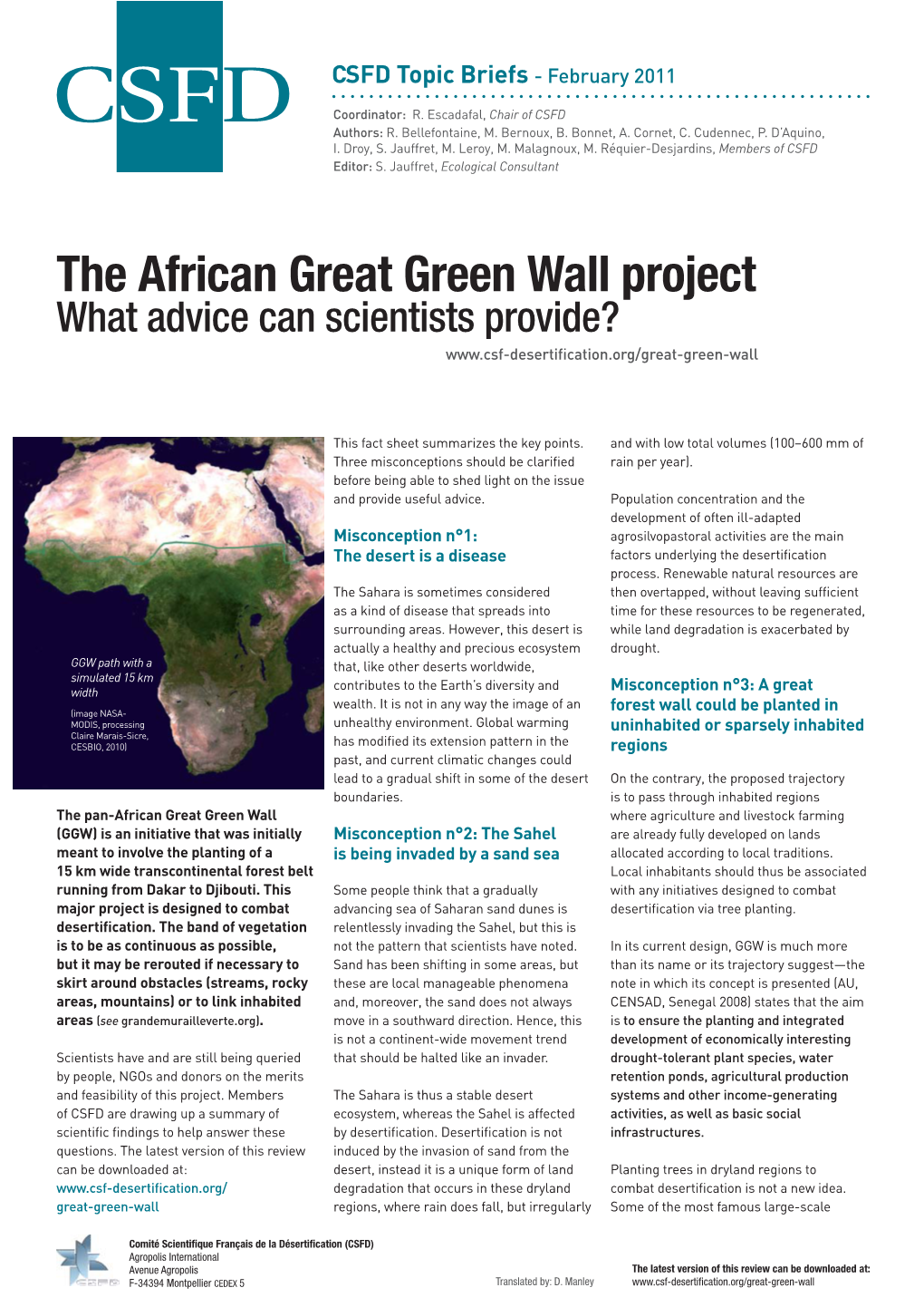 The African Great Green Wall Project What Advice Can Scientists Provide? Cation.Org/Great-Green-Wall