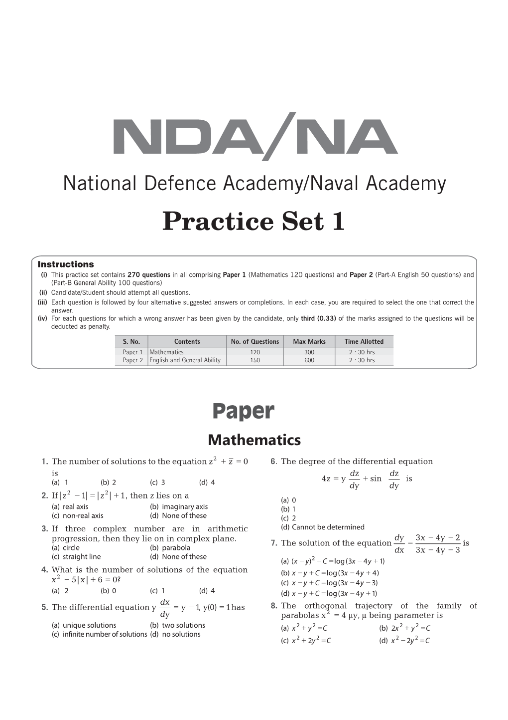 NDA/NA National Defence Academy/Naval�Academy Practice�Set�1