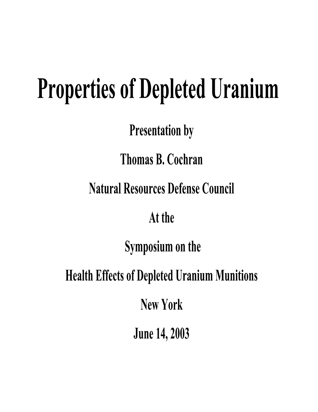 Properties of Depleted Uranium