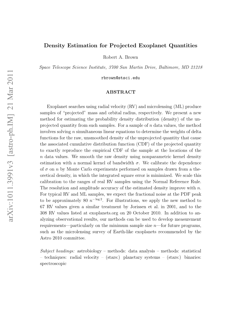 Density Estimation for Projected Exoplanet Quantities