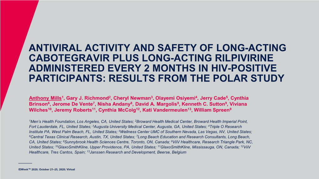 Antiviral Activity and Safety of Long-Acting Cabotegravir Plus Long-Acting Rilpivirine Administered Every 2 Months in Hiv-Positi