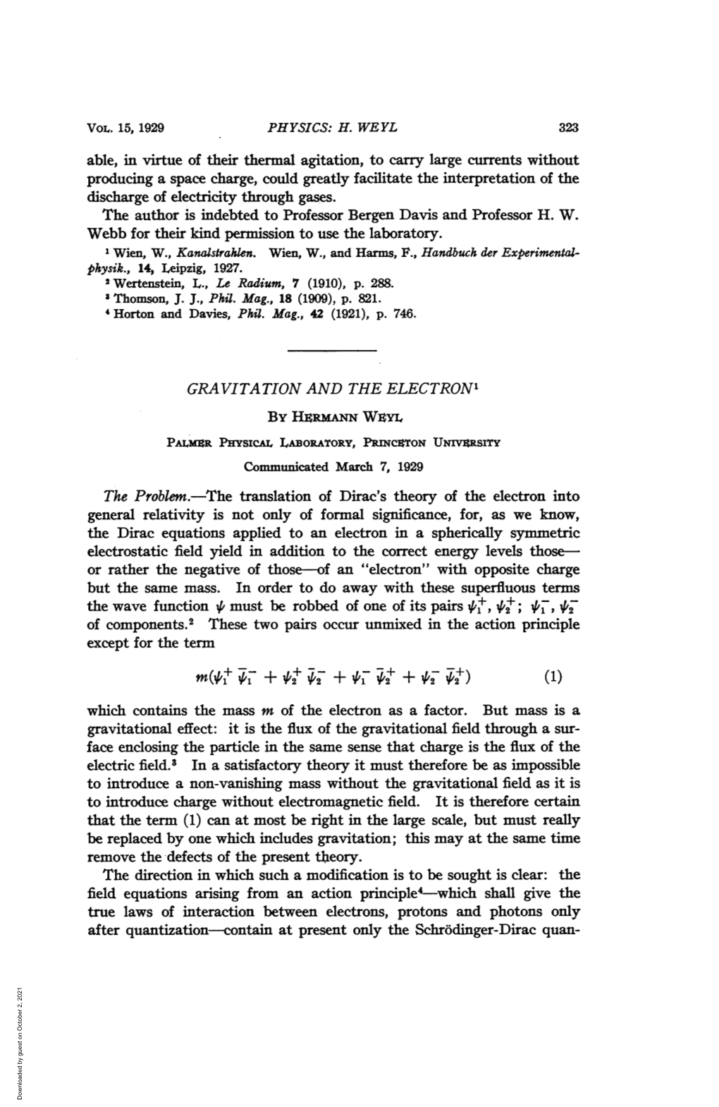 Gravitation and the Electron