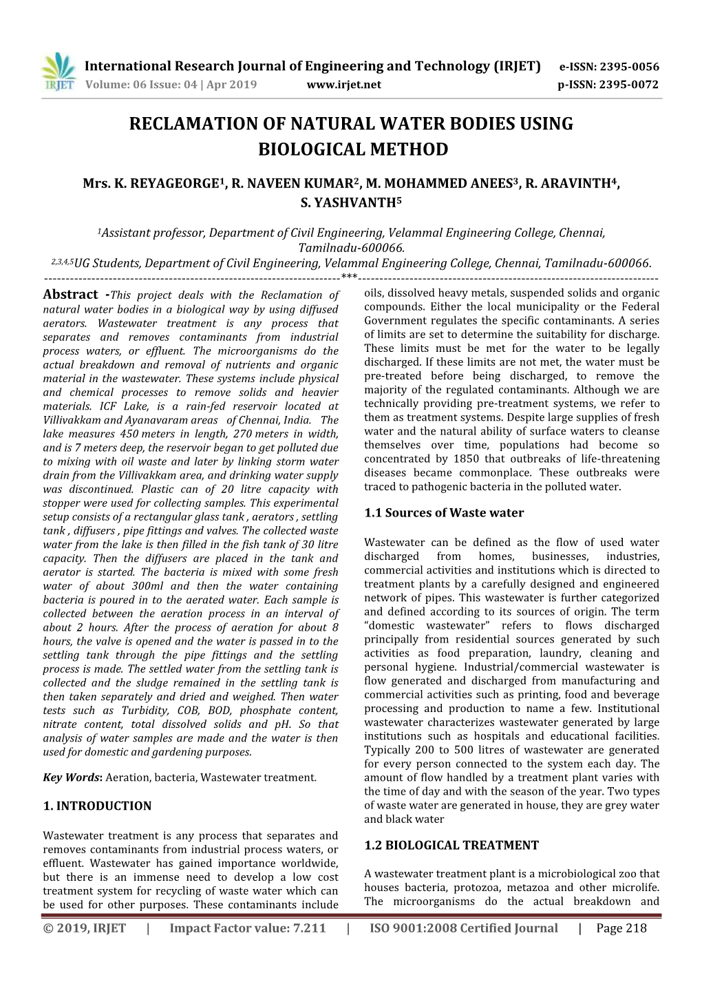 Reclamation of Natural Water Bodies Using Biological Method