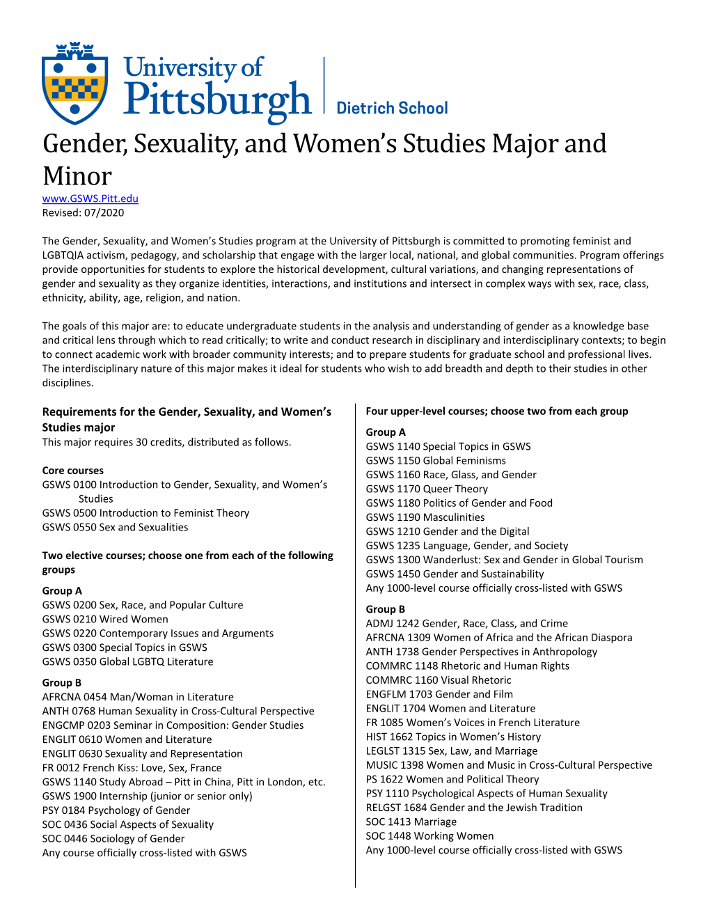 Gender, Sexuality, and Women's Studies Major