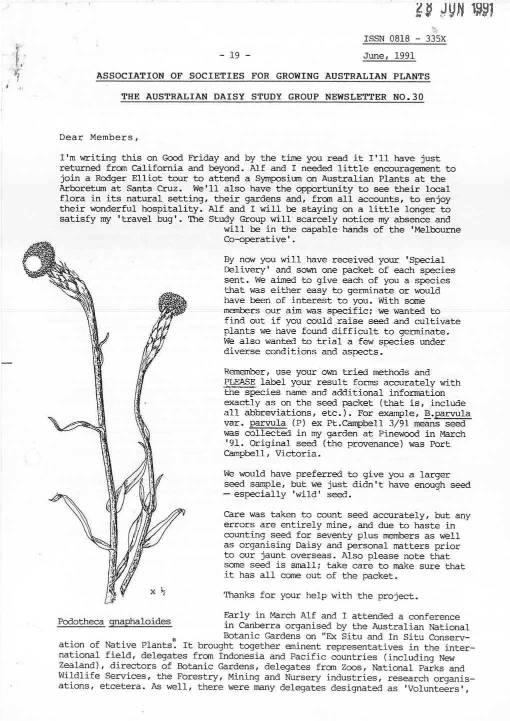 335X - 19 - June, 1991 ASSOCIATION of SOCIETIES for GROWING AUSTRALIAN PLANTS