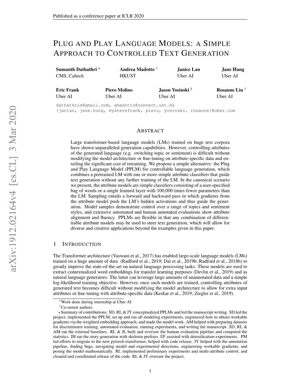 Plug and Play Language Models: a Simple Approach to Controlled Text