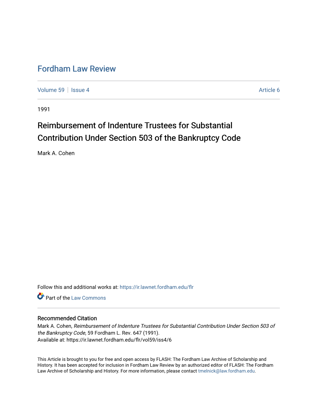 Reimbursement of Indenture Trustees for Substantial Contribution Under Section 503 of the Bankruptcy Code