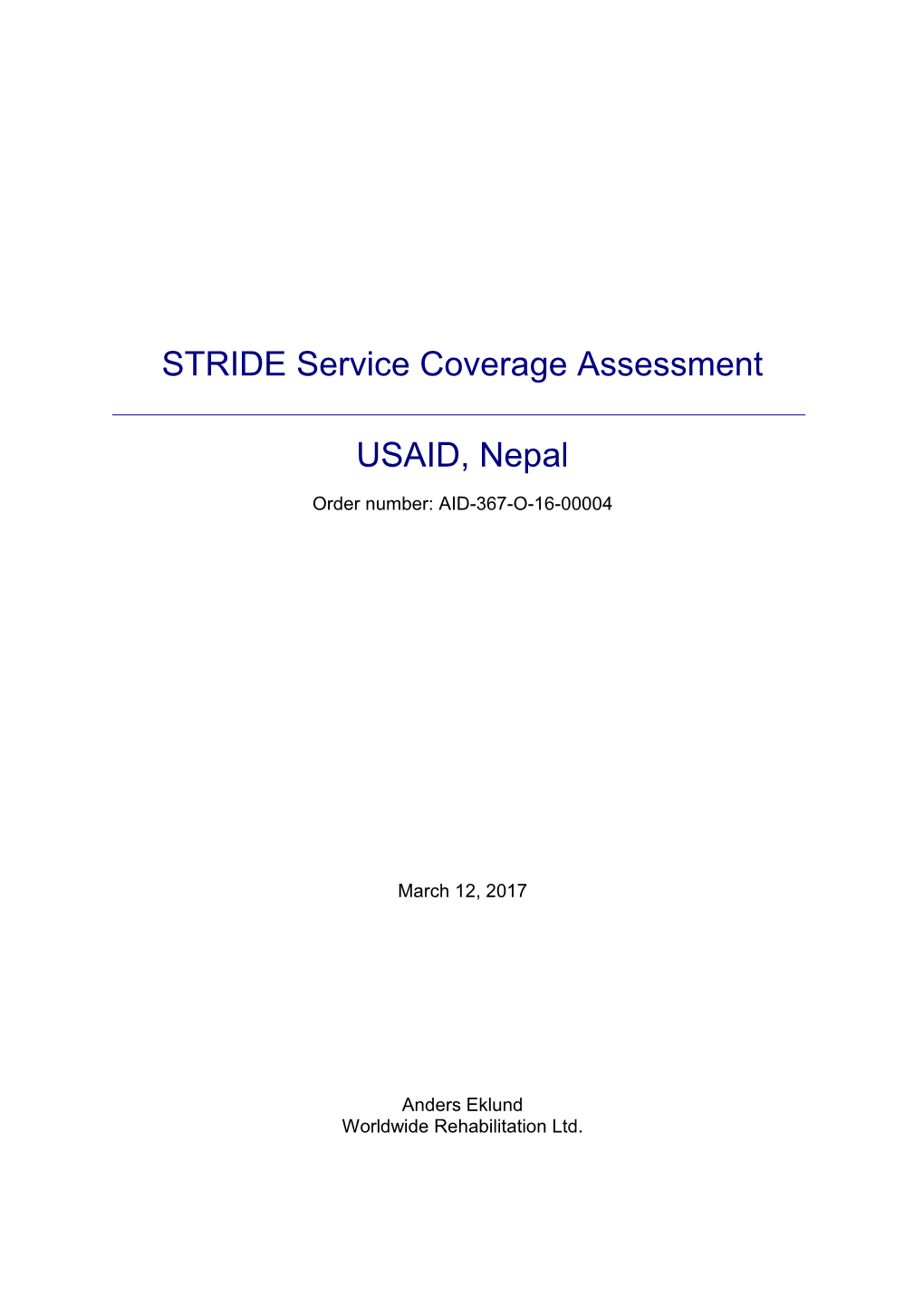 STRIDE Service Coverage Assessment USAID, Nepal
