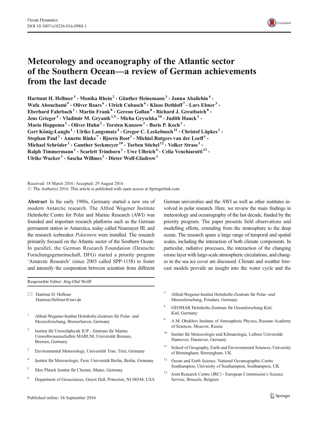 Meteorology and Oceanography of the Atlantic Sector of the Southern Ocean—A Review of German Achievements from the Last Decade