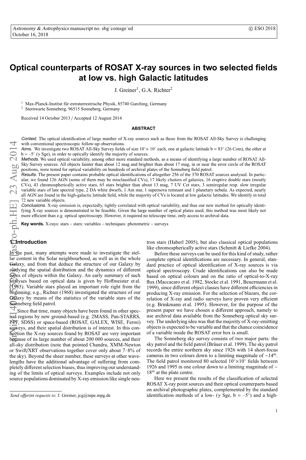 Optical Counterparts of ROSAT X-Ray Sources in Two Selected Fields at Low