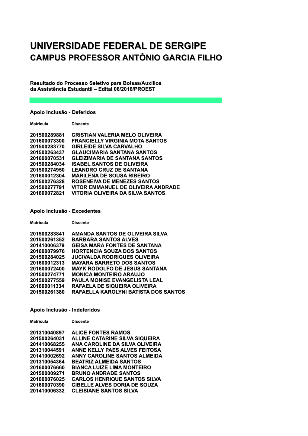 Universidade Federal De Sergipe Campus Professor Antônio Garcia Filho